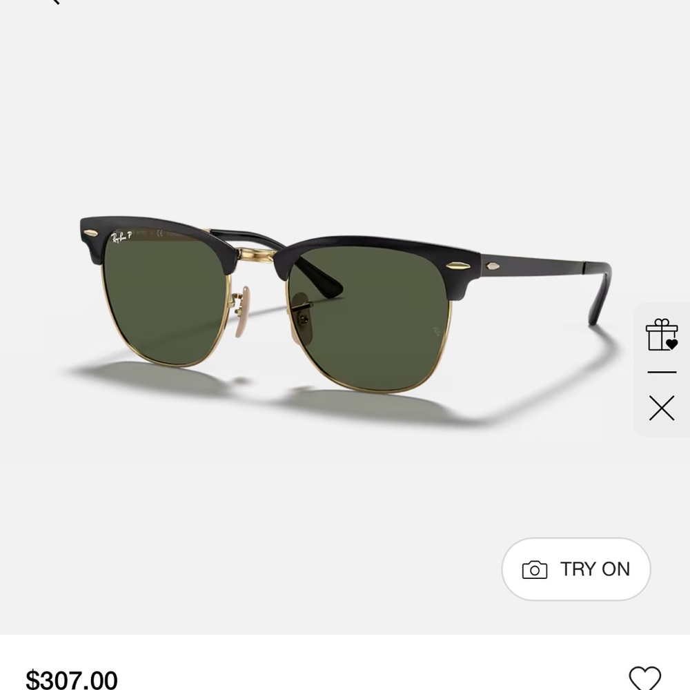 Ray-Ban Clubmaster Sunglasses in Black with Green Lenses and Gold Accents